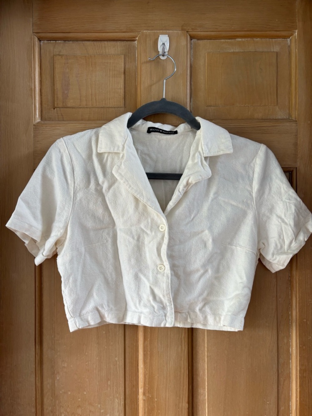Brandy Melville White Cropped Button Front Collared Top Coastal Euro Summer